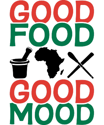 icon that says good food good mood with three african symbols