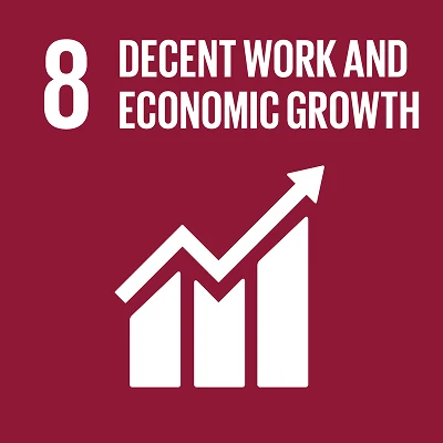 red icon showing sustainable development goal 8 decent work and economic growth