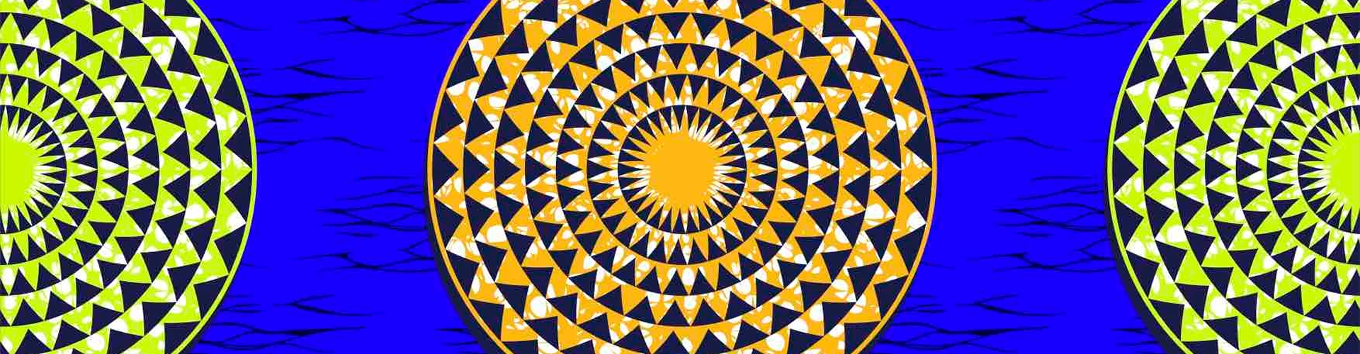 chitenge stock print with blue and yellow and orange circle design