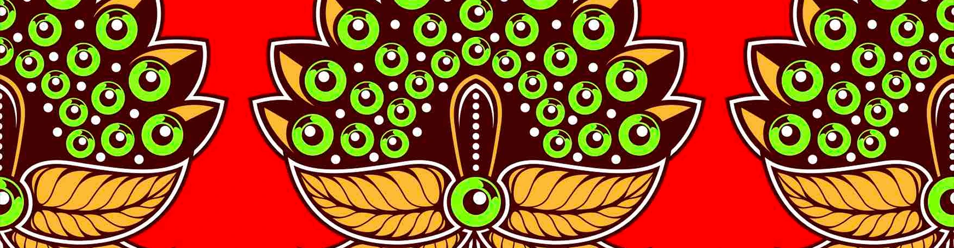 chitenge stock print with a repeated red brown yellow and green design
