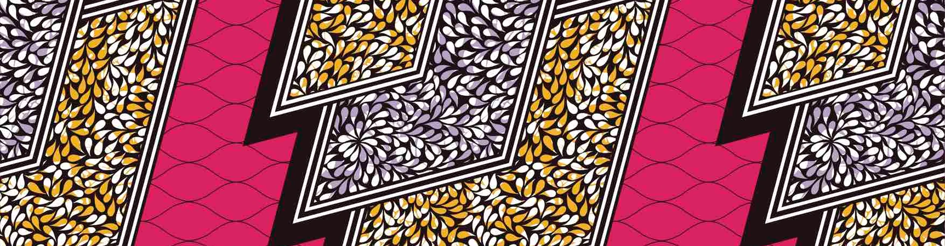 chitenge stock print of purple and yellow diamond pattern on a bright pink background