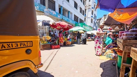 street scene in old town mombasa